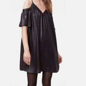Loft Dress Petite Metallic Shimmer Gray Cold Shoulder NWT $98